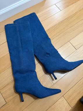 Denim Knee-High Pointed Toe Boots